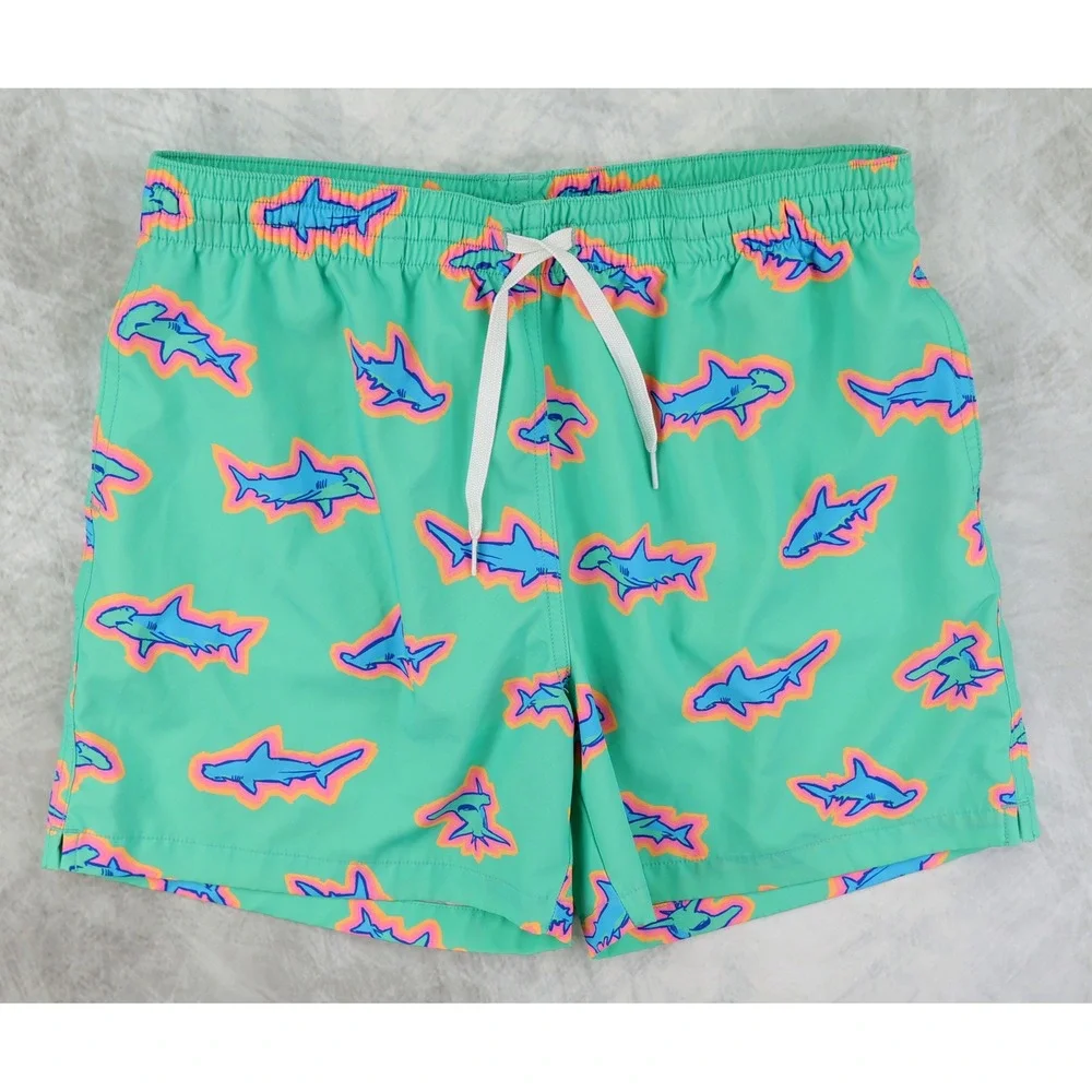 Chubbies The Apex Swimmers Trunks Mens Large Green Hammerhead Shark Print 5.5